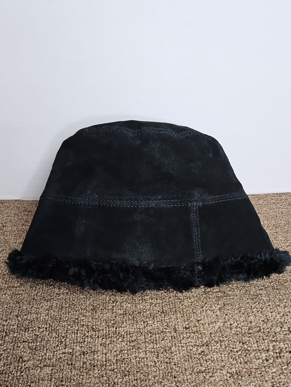 Wilsons Leather Black Suede Faux Fur Bucket Hat Sz S/M
